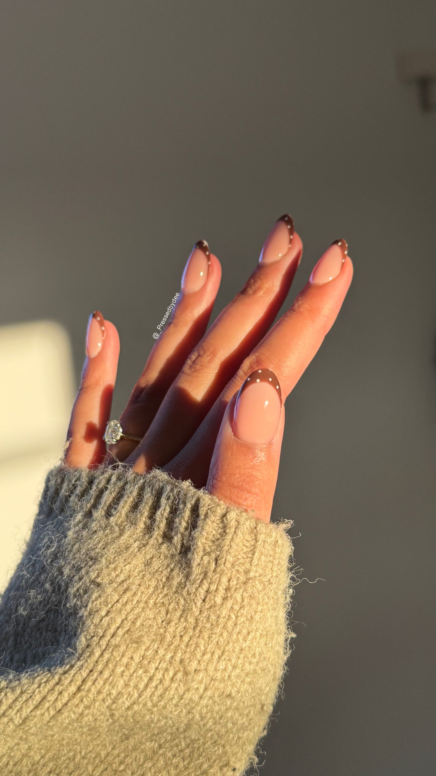 Mocha Polka Dot French Nails - Press on nails UK