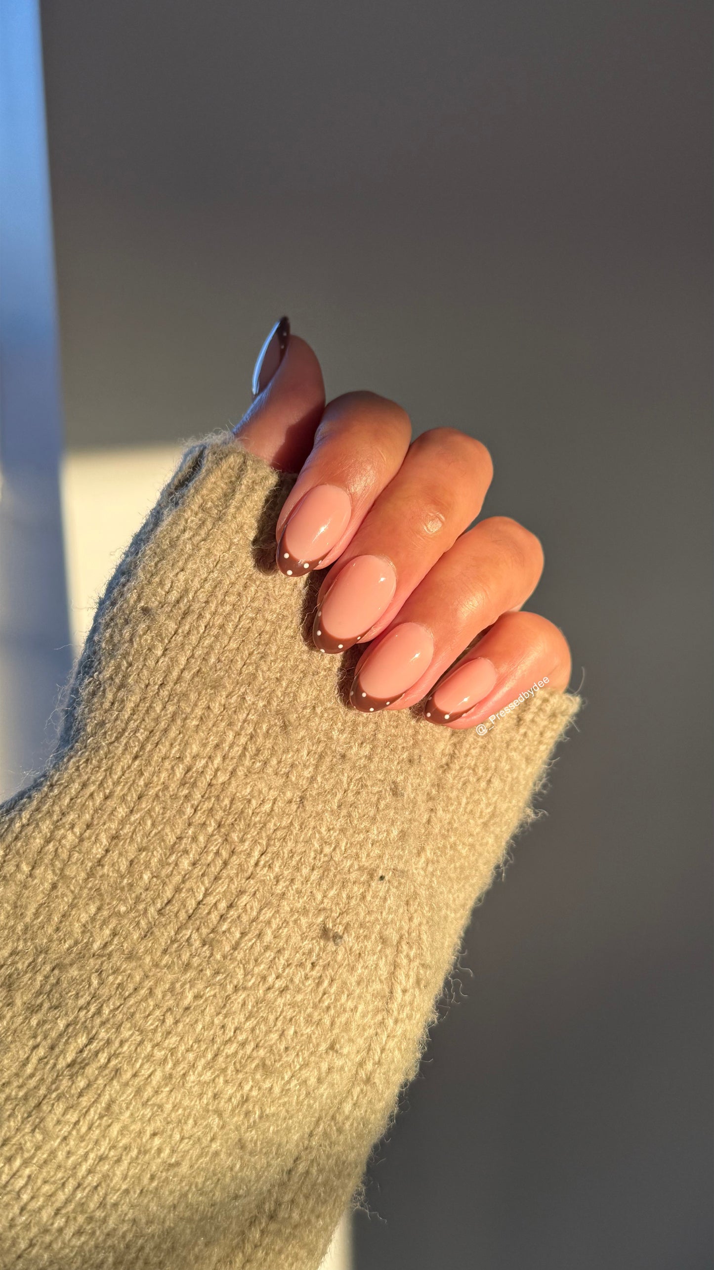 Mocha Polka Dot French Nails - Press on nails UK