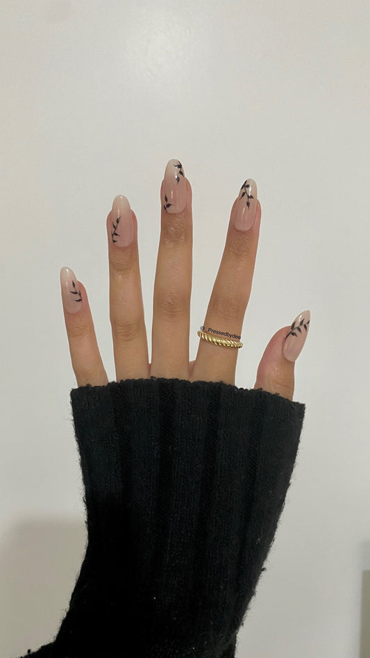 Black Forest - black leaf art - Press on nails UK