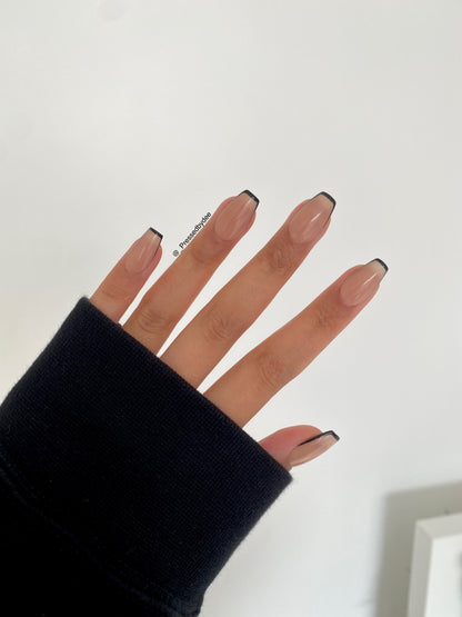 Black French Tips | Handpainted Press On Nails