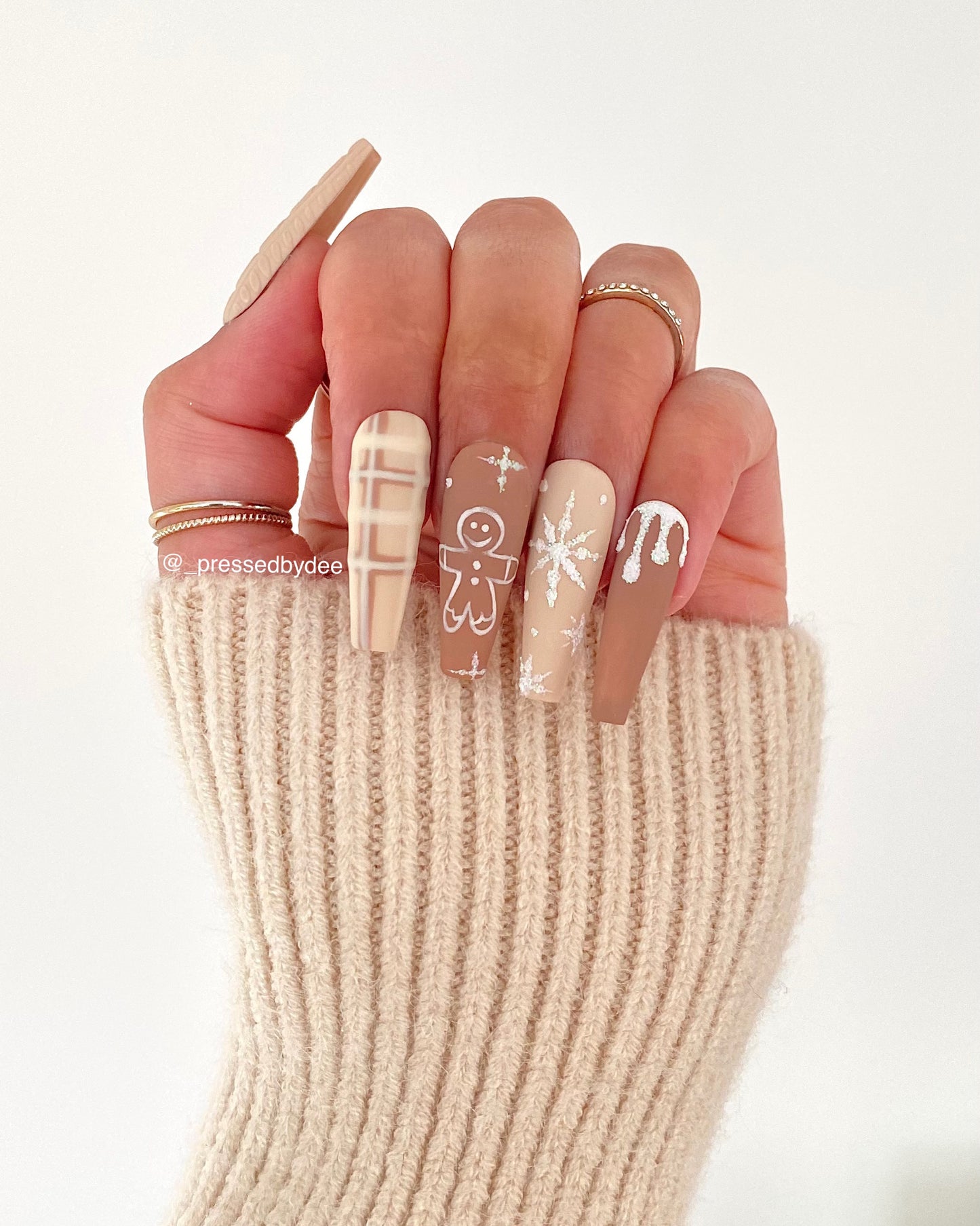 Nude Gingerbread Christmas Nails | Handpainted Press On Nails