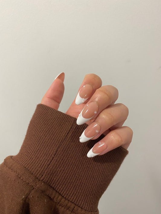 Pearl French Tips - Press on nails UK