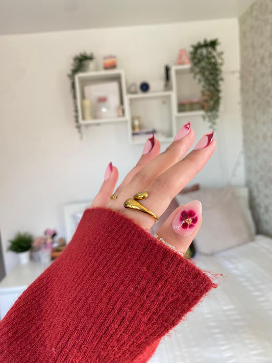 Burgundy Blooms - Press on nails UK