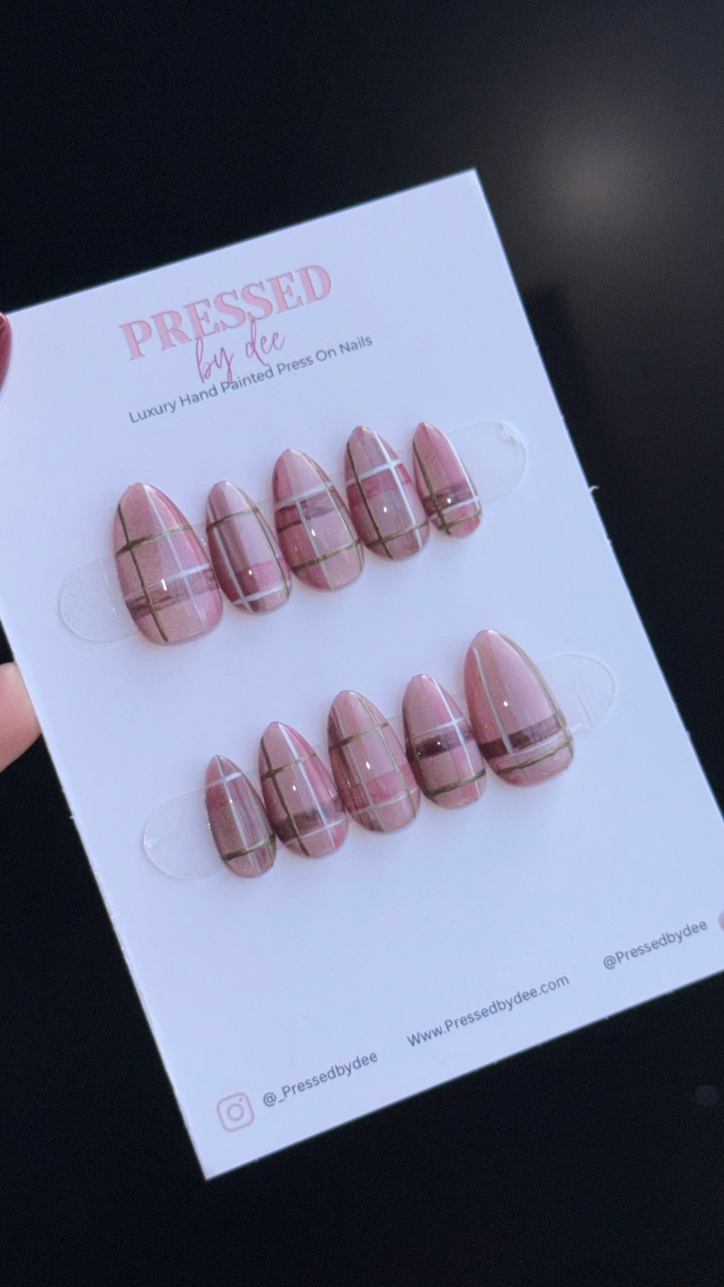 Pink Plaid Nails - Cat eye | Handpainted Press On Nails