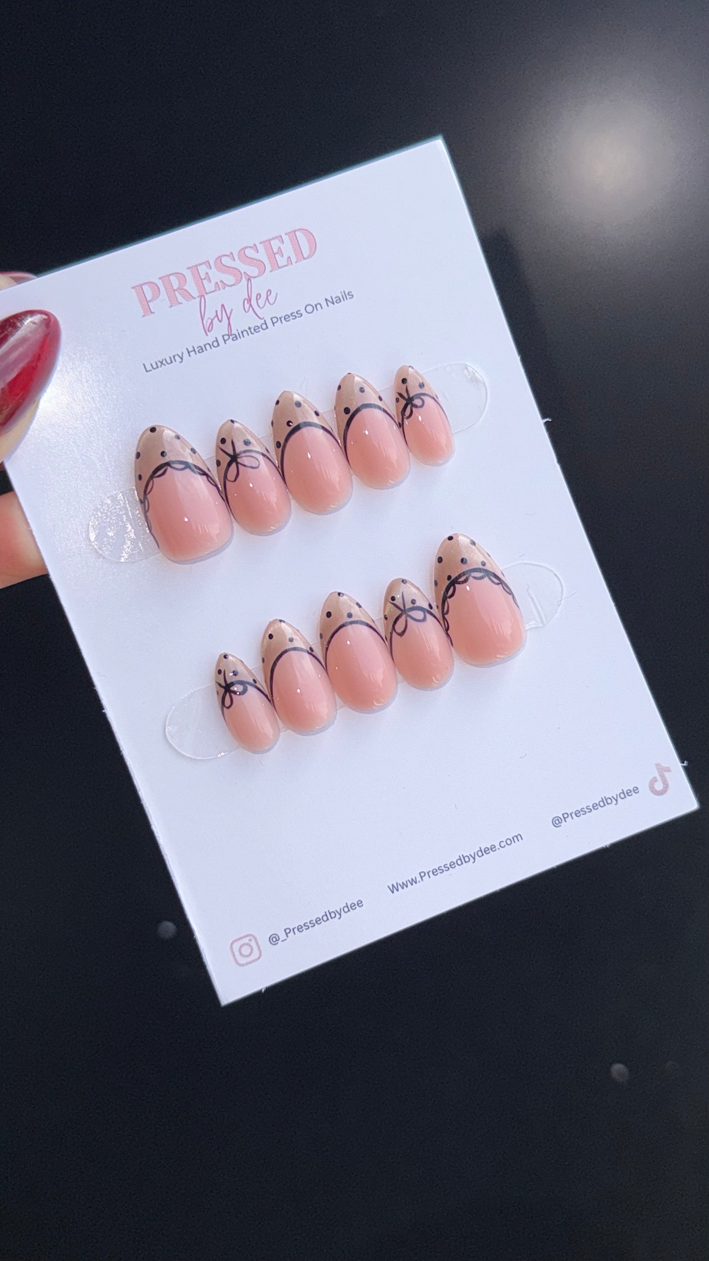 Beige Polka Dot Lace Nails | Handpainted Press On Nails