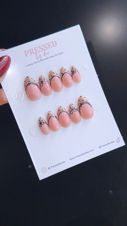 Beige Polka Dot Lace Nails | Handpainted Press On Nails