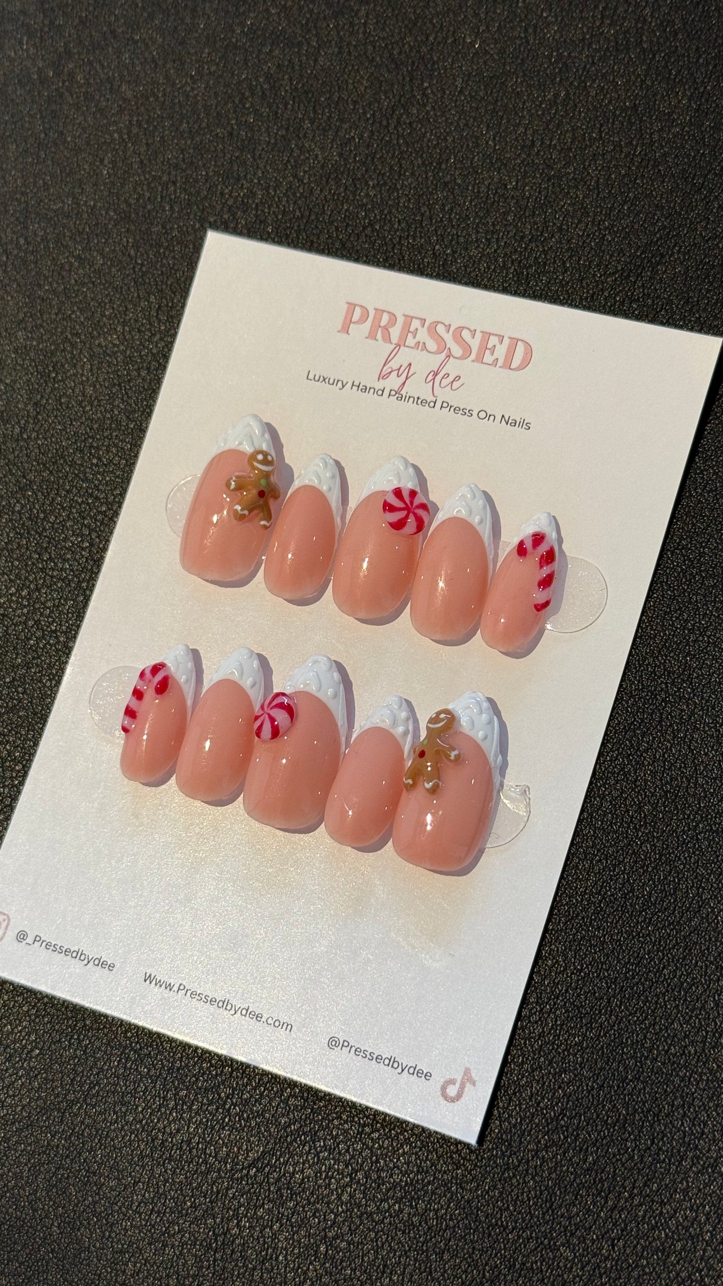 Peppermint - Candy Cane & Gingerbread | Handpainted Press On Nails