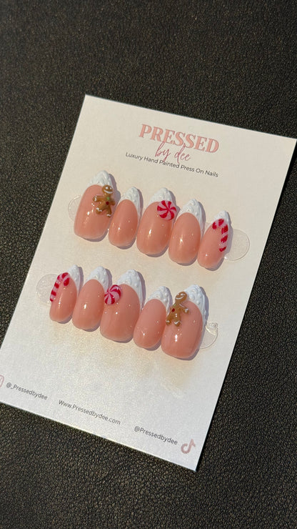 Peppermint - Candy Cane & Gingerbread | Handpainted Press On Nails