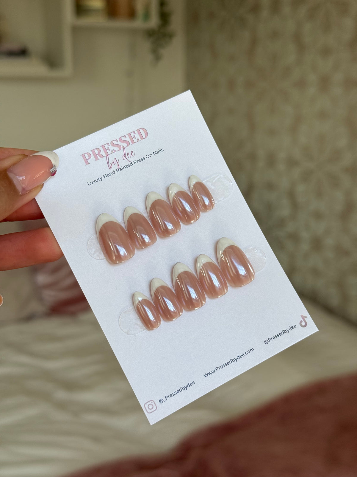 White Chrome French Tips | Handpainted Press On Nails