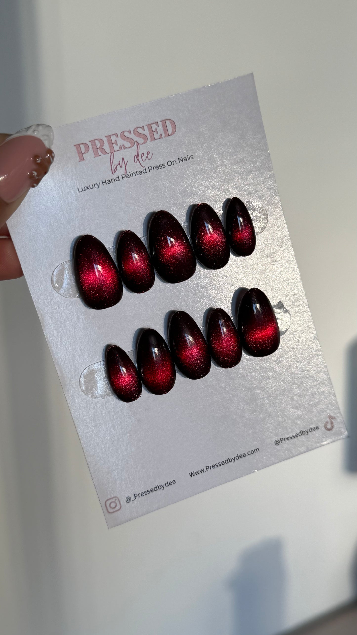 Red Glass Nails | Handpainted Press On Nails
