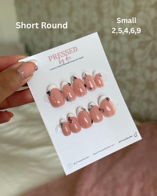 White French Tip with Gems - Ready to Ship