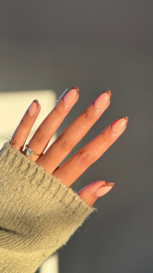 Mocha Polka Dot French Nails - Press on nails UK
