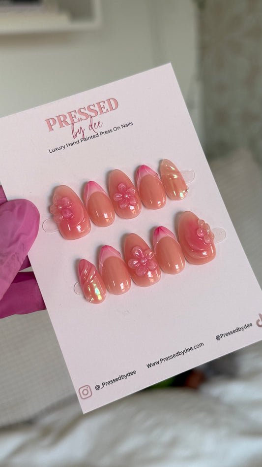 Floral Flush - 3D pastel pink | Handpainted Press On Nails