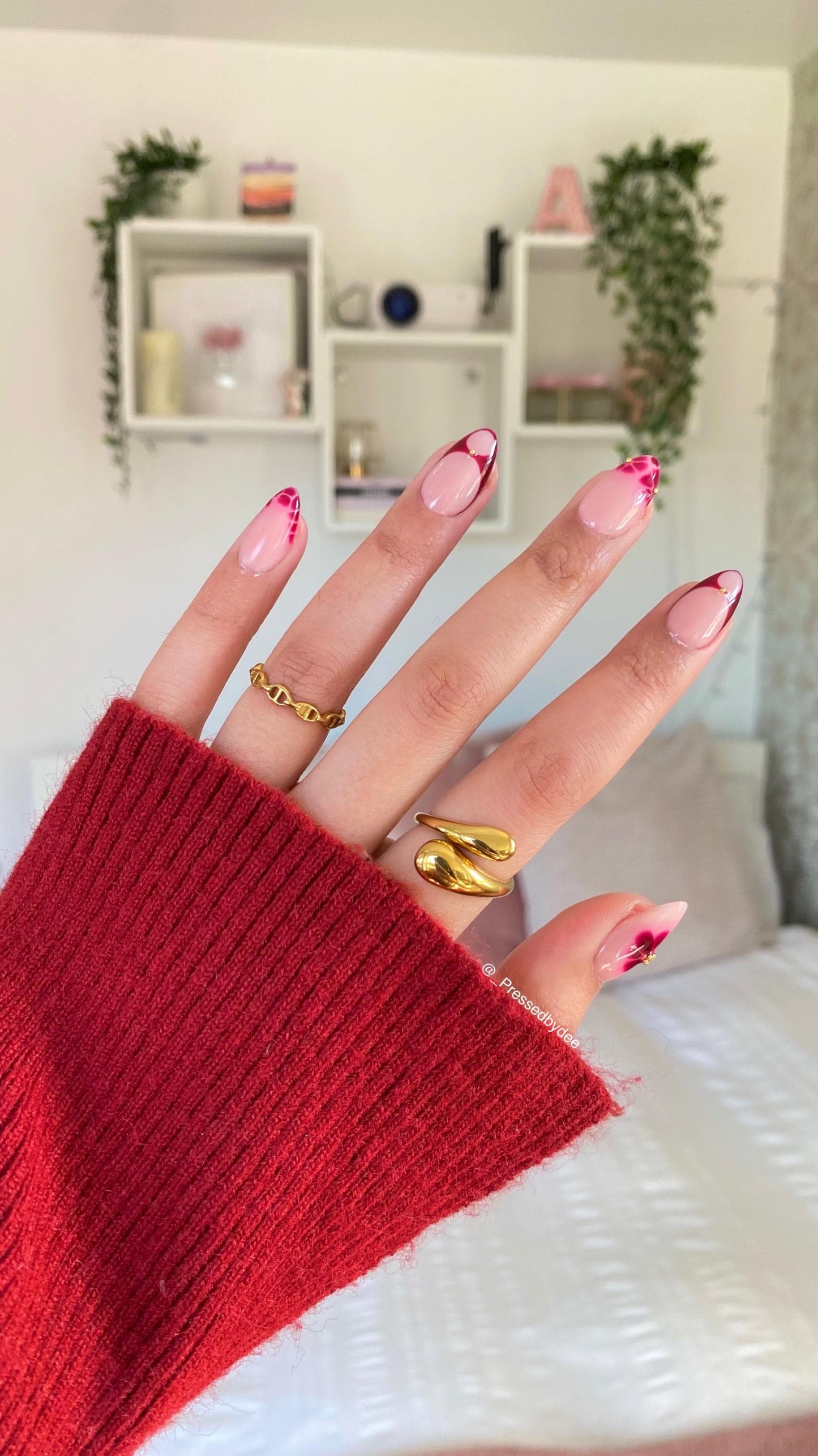 Burgundy Blooms - Press on nails UK