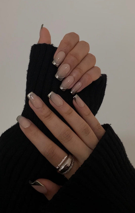 Chrome Tips - Chrome french tip - Press on nails UK